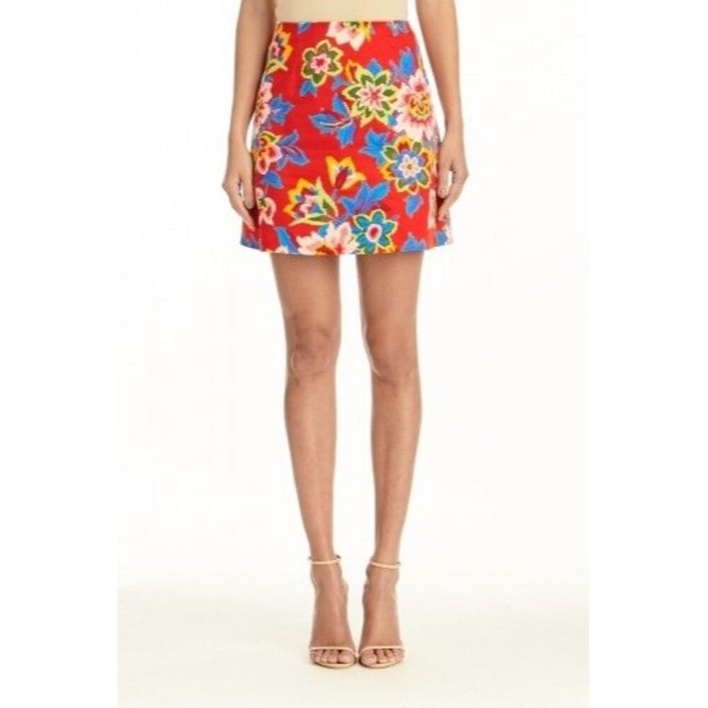 Carolina Herrera Women's Chili Red Multi Digital Flowers Mini Skirt - Size 8